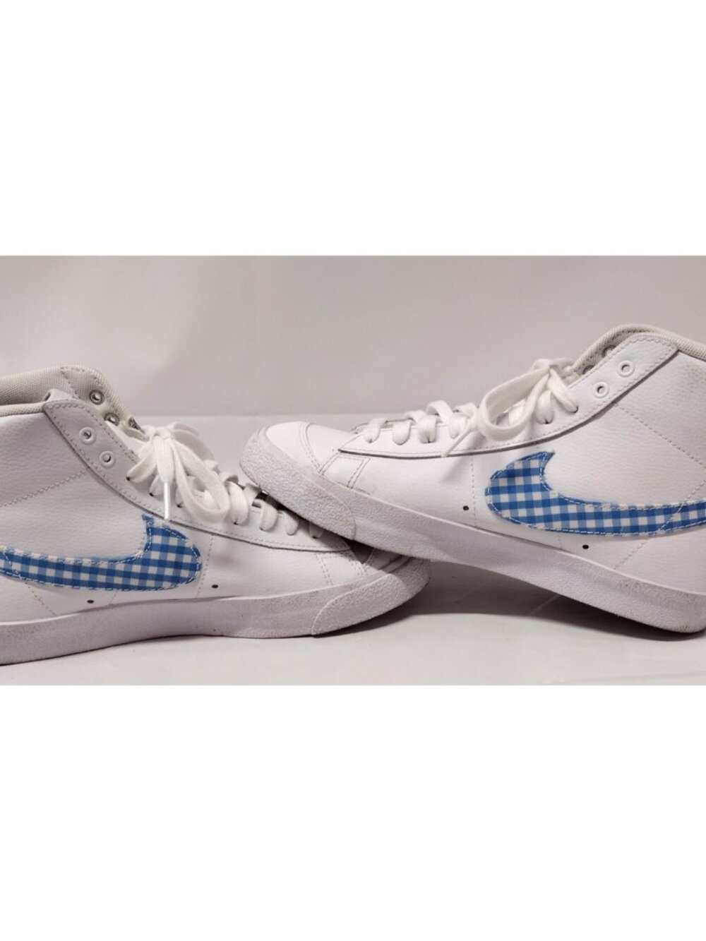 Nike Blazer Mid 77 Women Size 9 White Blue Gingham Plaid Sneakers